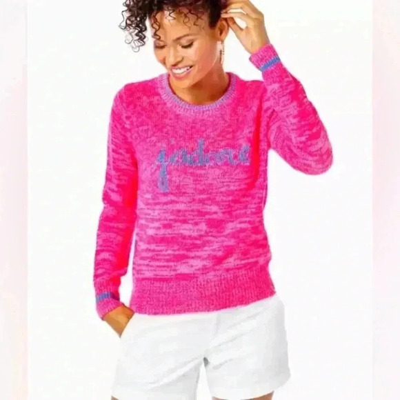 Lilly Pulitzer Rollins Sweater Pink Grenadine Jadore Intarsia Size Large - Picture 1 of 4